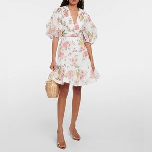 Zimmermann BRAND NEW Floral Pleated Puff Sleeve Mini Dress